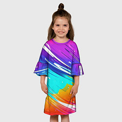 Платье клеш для девочки Радужные брызги краски текстура, цвет: 3D-принт — фото 2