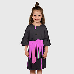 Платье клеш для девочки Фиолетовая текстура на черном фоне, цвет: 3D-принт — фото 2