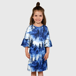 Платье клеш для девочки Силуэты деревьев и отражения - акварельный лесной, цвет: 3D-принт — фото 2