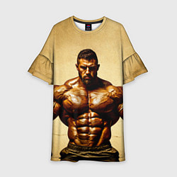 Платье клеш для девочки Бодибилдер на бежевом, цвет: 3D-принт