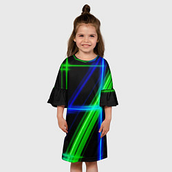 Платье клеш для девочки Color blue black green, цвет: 3D-принт — фото 2