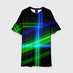 Платье клеш для девочки Color blue black green, цвет: 3D-принт