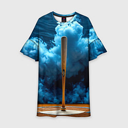 Платье клеш для девочки Бейсбольная бита в синем дыму, цвет: 3D-принт