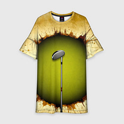 Платье клеш для девочки Клюшка для гольфа на бежевом, цвет: 3D-принт