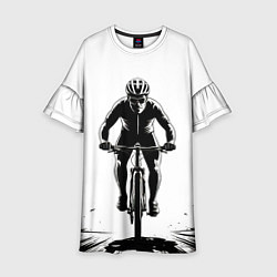 Платье клеш для девочки Велосипедист чб, цвет: 3D-принт