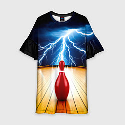Платье клеш для девочки Кегля для боулинга и молния, цвет: 3D-принт