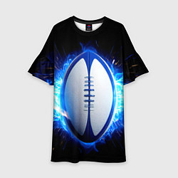 Платье клеш для девочки Мяч для регби в синем пламени, цвет: 3D-принт
