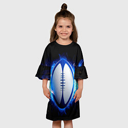 Платье клеш для девочки Мяч для регби в синем пламени, цвет: 3D-принт — фото 2