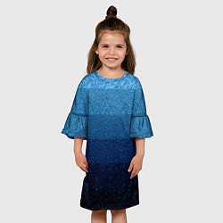 Платье клеш для девочки Сине-голубой градиент полосами с узором, цвет: 3D-принт — фото 2