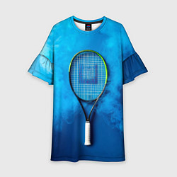 Платье клеш для девочки Теннисная ракетка в синем дыму, цвет: 3D-принт