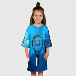 Платье клеш для девочки Теннисная ракетка в синем дыму, цвет: 3D-принт — фото 2