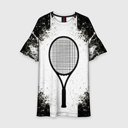 Платье клеш для девочки Теннисная ракетка в черно-белом, цвет: 3D-принт