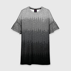 Платье клеш для девочки Градиент полосами тёмно-серый графитовый, цвет: 3D-принт