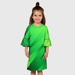 Платье клеш для девочки Сочный зелёный абстрактные полосы, цвет: 3D-принт — фото 2