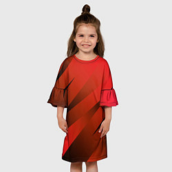 Платье клеш для девочки Красно-коричневый абстрактные полосы, цвет: 3D-принт — фото 2