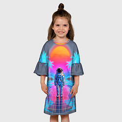 Платье клеш для девочки Пальмы в космосе - вапорвейв космонавт, цвет: 3D-принт — фото 2