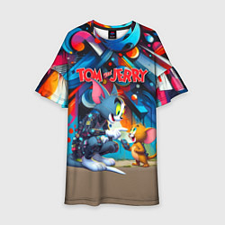 Платье клеш для девочки Tom and Jerry - cyberpunk graffiti fantasy, цвет: 3D-принт