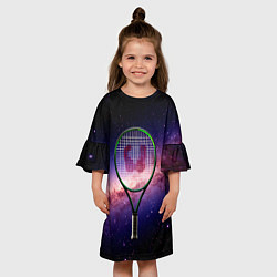 Платье клеш для девочки Теннисная ракетка в космосе, цвет: 3D-принт — фото 2