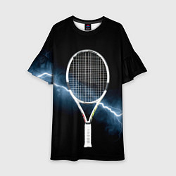Платье клеш для девочки Теннисная ракетка и молния, цвет: 3D-принт
