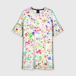 Платье клеш для девочки Белый с разноцветными брызгами, цвет: 3D-принт