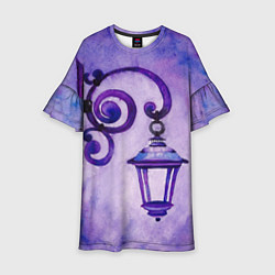 Платье клеш для девочки Уличный фиолетовый фонарь, цвет: 3D-принт