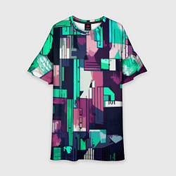 Платье клеш для девочки Абстракция бирюзовый с розовым геометричный, цвет: 3D-принт