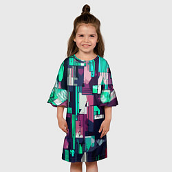 Платье клеш для девочки Абстракция бирюзовый с розовым геометричный, цвет: 3D-принт — фото 2