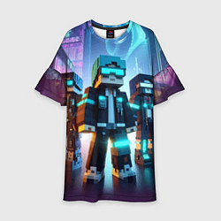 Платье клеш для девочки Minecraft - neon metropolis ai art, цвет: 3D-принт
