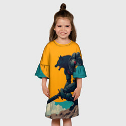 Платье клеш для девочки Киберчеловек-волк, цвет: 3D-принт — фото 2