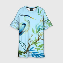 Платье клеш для девочки Акварельная цапля у пруда, цвет: 3D-принт
