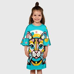 Платье клеш для девочки Портрет абстрактного кота, цвет: 3D-принт — фото 2
