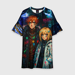 Платье клеш для девочки Люмин и Тарталья потеки краски, цвет: 3D-принт