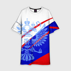 Платье клеш для девочки Герб на фоне цветов флага бело-сине-красный, цвет: 3D-принт