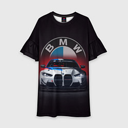 Платье клеш для девочки BMW на красном фоне, цвет: 3D-принт