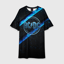 Платье клеш для девочки ACDC черно-синяя текстура, цвет: 3D-принт