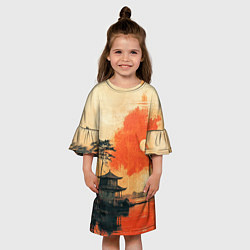 Платье клеш для девочки Рыбацкий дом на закате, цвет: 3D-принт — фото 2