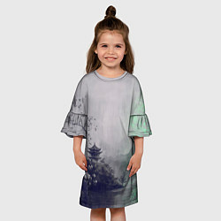 Платье клеш для девочки Рыбацкий домик на берегу озера, цвет: 3D-принт — фото 2