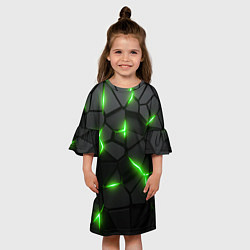 Платье клеш для девочки Зеленая неоновая броня, цвет: 3D-принт — фото 2