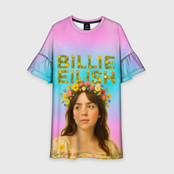 Платье клеш для девочки Билли Айлиш с цветочным венком на голове, цвет: 3D-принт
