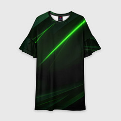 Платье клеш для девочки Зеленая текстура с неоновыми линиями, цвет: 3D-принт