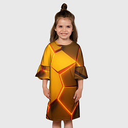 Платье клеш для девочки Желтые неоновые соты - текстура, цвет: 3D-принт — фото 2