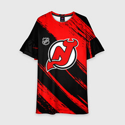 Платье клеш для девочки Нью Джерси Девилз - красные потертости, цвет: 3D-принт