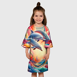 Платье клеш для девочки Три небесных дельфина - нейроарт фантазия, цвет: 3D-принт — фото 2