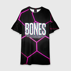 Платье клеш для девочки Bones белый глитч лого, цвет: 3D-принт