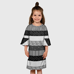 Платье клеш для девочки Черно белый полосатый узор из лоскутов, цвет: 3D-принт — фото 2