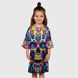 Платье клеш для девочки Кибер череп - нейроарт паттерн, цвет: 3D-принт — фото 2