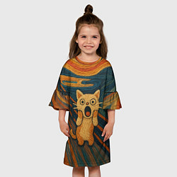 Платье клеш для девочки Котик Крик - вязаный нейроарт, цвет: 3D-принт — фото 2