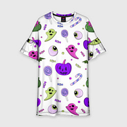 Платье клеш для девочки Halloween purple pumpkin pattern, цвет: 3D-принт