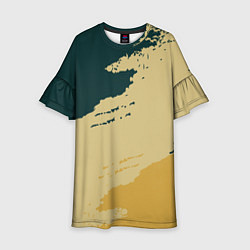 Платье клеш для девочки Желто-зеленые абстрактные полосы, цвет: 3D-принт