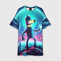 Платье клеш для девочки Робот-сгибальщик Бендер пропускает через себя молн, цвет: 3D-принт